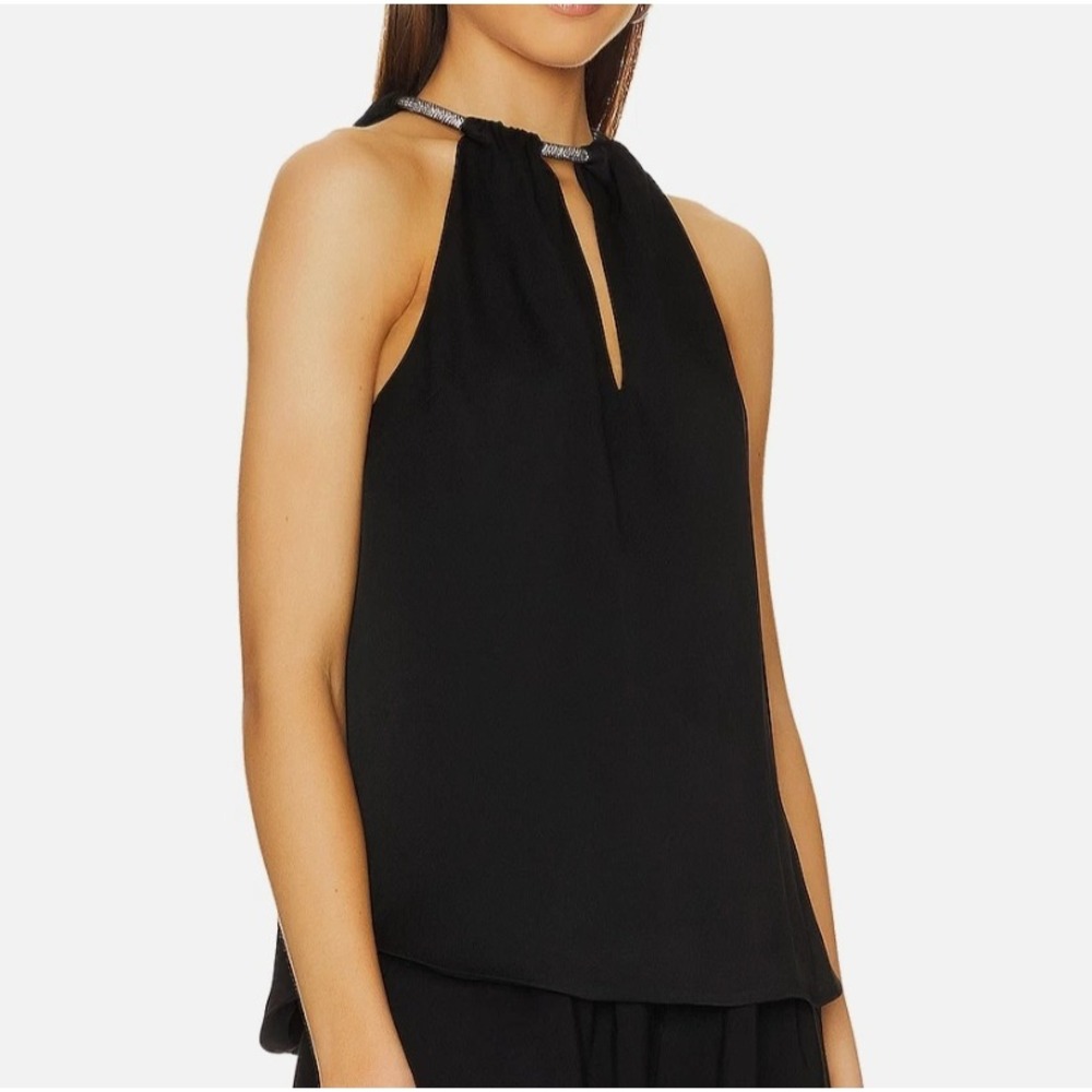Veronica Beard Kusumi Black Halter Top Crystal Embellished Neckline Size 6